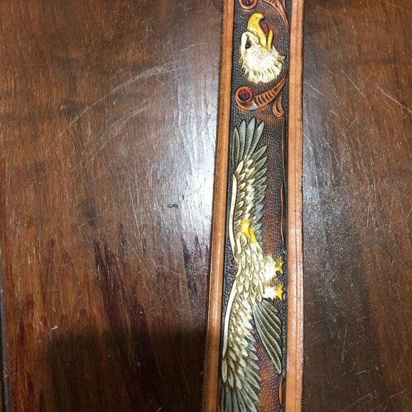 HAND TOOLED LEATHER EAGLE BELTS SIZE S - Picture 7 of 7
